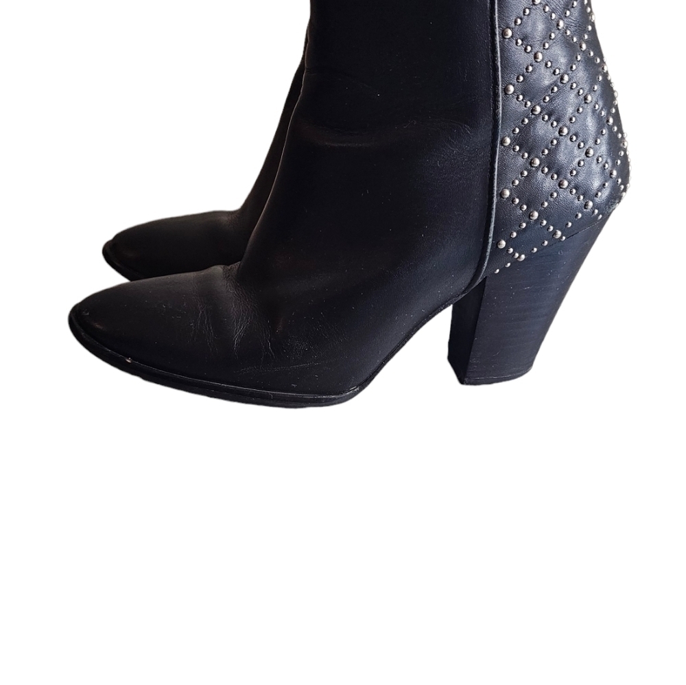 Zara black Studded Women's bootie Shoes 3.5" Chunk Heel Zipper Closure EU 39 - Picture 7 of 13